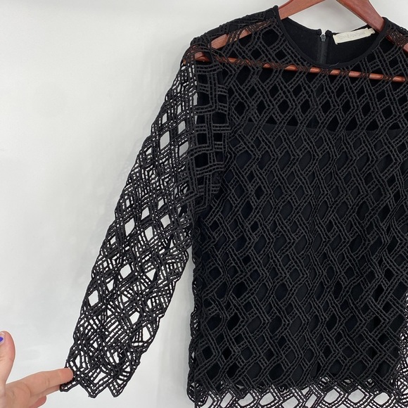 Anne Fontaine Eyelet Blouse Womens Size 38 US 4-6‎ Black 3/4 Sleeve Cutout Top - Picture 3 of 12